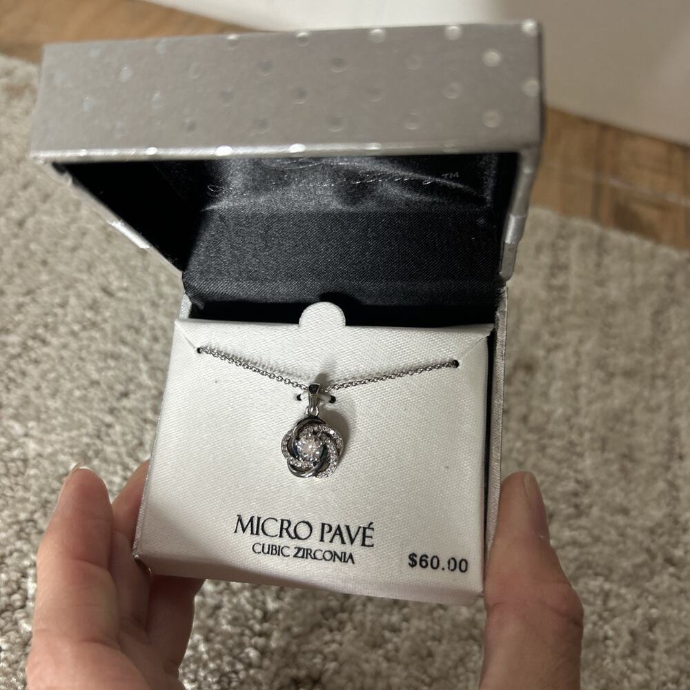 The Silver Lining Micro Pave Flower Necklace New in Box Cubic Zirconia Z1